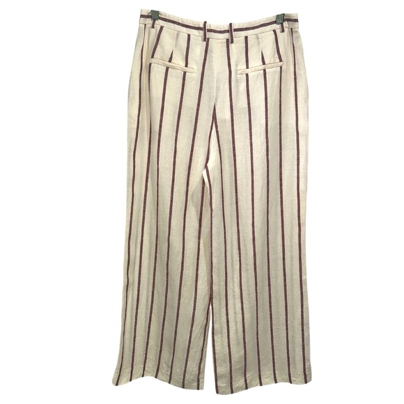 Theory Nadeema Wide Leg Striped Crop Linen Pants in Cream/Maroon Stripe - 8 - Picture 5 of 12